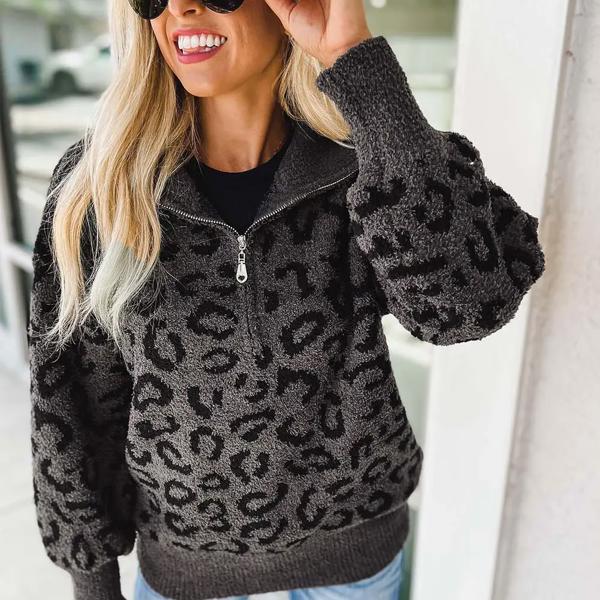 Cozy Leopard Quarter Zip Sweater | Jane.com